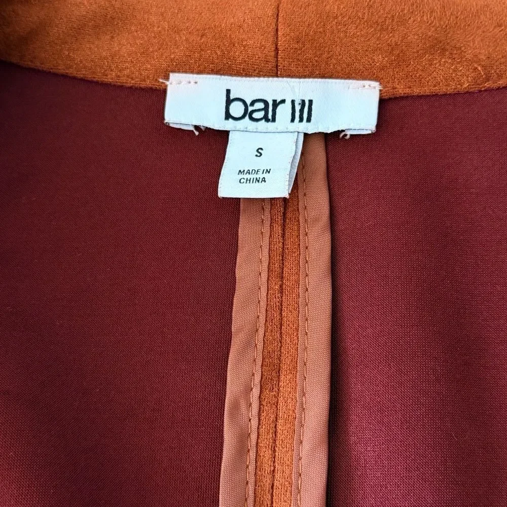 Bar III Faux Suede Open Front Jacket in Dark Clay – Size S (BNWT)